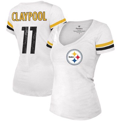 Women's Majestic Threads Chase Claypool White Pittsburgh Steelers Name & Number V-Neck T-Shirt