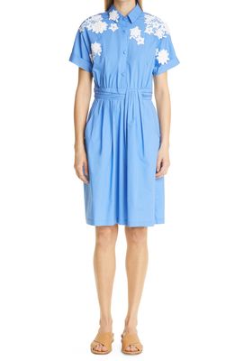 Lela Rose Floral Applique Cotton Shirtdress in French Blue