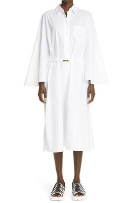 Fendi Belted Long Sleeve Cotton Poplin Shirtdress in F0Znm White