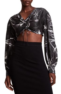 AllSaints Carla Rutland Crop Silk & Linen Top in Black