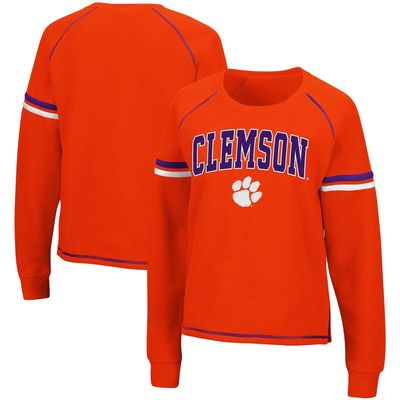 Women's Colosseum Orange Clemson Tigers Sweep Pass Sleeve Stripe Raglan Pullover Sweatshirt