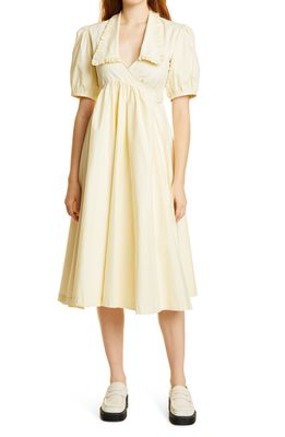 Birgitte Herskind Noel Puff Sleeve Organic Cotton Midi Dress in Pale Lime