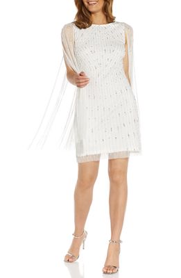 Adrianna Papell Beaded Cocktail Cape Dress in Ivory/Silver