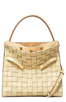 Tory Burch Lee Radziwill Woven Leather Double Bag in Buttermilk