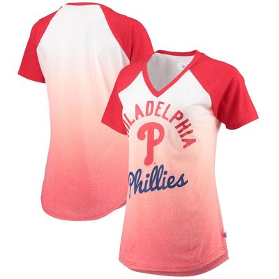 TOUCH BY ALYSSA MILANO Women's G-III Sports by Carl Banks Red/White Philadelphia Phillies Shortstop Ombre Raglan V-Neck T-Shirt