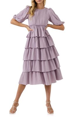 Free the Roses Tiered Ruffle Crinkled Cotton Dress in Lilac