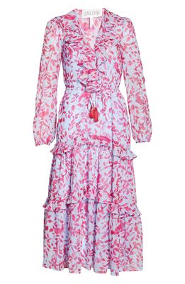 SALONI Yara Floral Long Sleeve Midi Dress in Pastel Porcelain