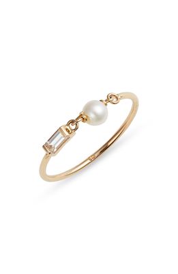 Poppy Finch Freshwater Pearl & White Sapphire Ring in 14K Yellow Gold