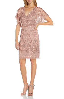 Adrianna Papell Beaded Mesh Blouson Dress in Candied Ginger