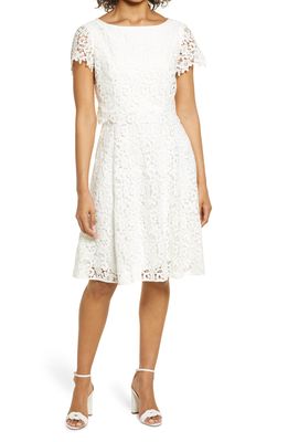 Shani Popover Lace Fit & Flare Dress in Ivory