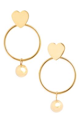 Knotty Heart Hoop Imitation Pearl Drop Earrings in Gold