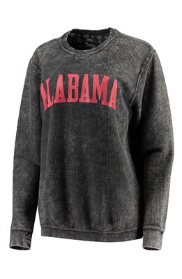 Women's Pressbox Black Alabama Crimson Tide Comfy Cord Vintage Wash Basic Arch Pullover Sweatshirt