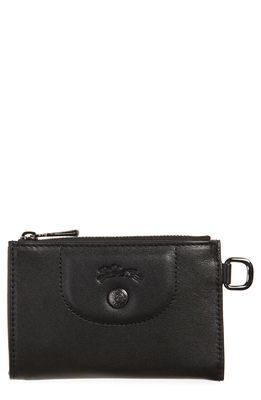 Longchamp Le Pliage Cuir Coin Purse with Key Ring in Black