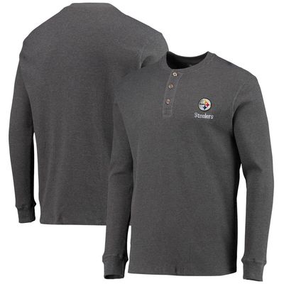 Men's Dunbrooke Heathered Gray Pittsburgh Steelers Logo Maverick Thermal Henley Long Sleeve T-Shirt in Heather Gray
