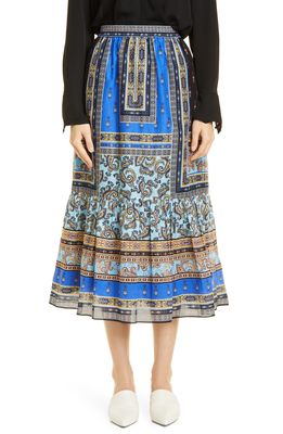 KOBI HALPERIN Arley Scarf Print Cotton & Silk Voile Skirt in Blue Sky Multi
