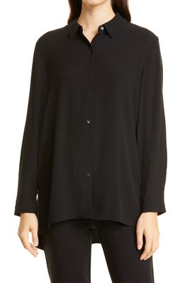 Eileen Fisher Classic Collar Easy Silk Button-Up Shirt in Black