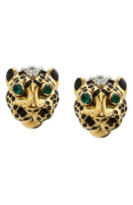 David Webb Kingdom Diamond Leopard Stud Earrings in Yellow Gold
