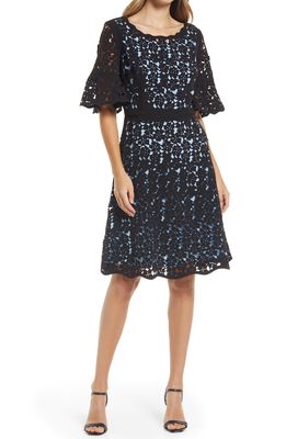 Shani Laser Cut Lace Fit & Flare Dress in Black/Blue