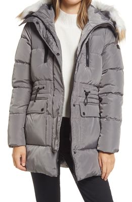 Sam Edelman Water Repellent Parka with Removable Faux Fur Trim in Grey Mist