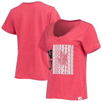 Women's League Collegiate Wear Heathered Scarlet Nebraska Huskers Burnout Loose Fit V-Neck T-Shirt