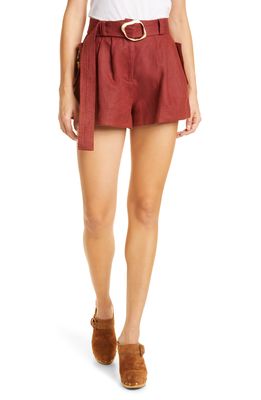 Aje Vista Belted Linen Shorts in Russet Red