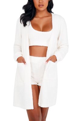 Roma Confidential Fuzzy Short Robe in White