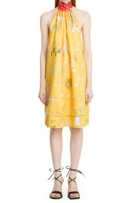 Dauphinette Mixed Print Double Layered Dress in Power Room/Fever Dream