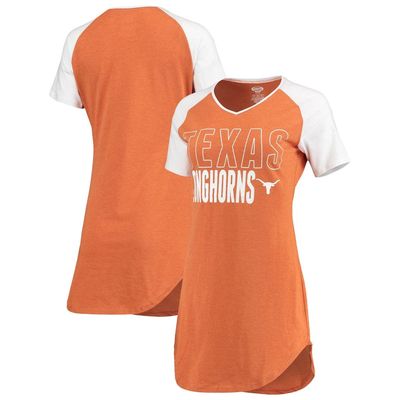 Women's Concepts Sport Texas Orange/White Texas Longhorns Raglan V-Neck Nightshirt in Burnt Orange