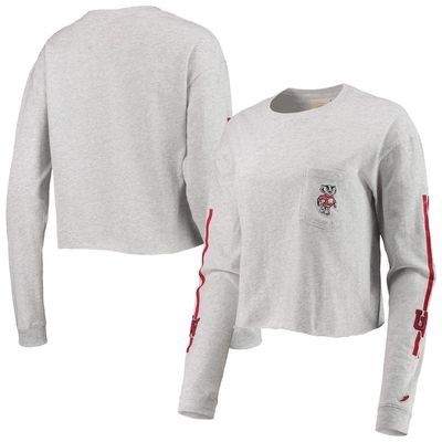 Women's League Collegiate Wear Heathered Gray Wisconsin Badgers Clothesline Cotton Midi Crop Long Sleeve T-Shirt in Heather Gray