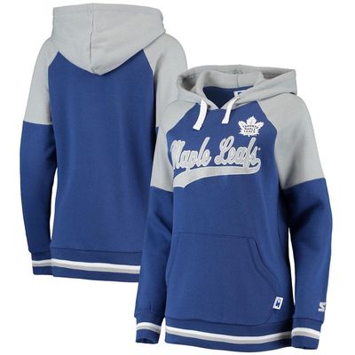 Women's Starter Blue/Gray Toronto Maple Leafs Crossbar Raglan Pullover Hoodie