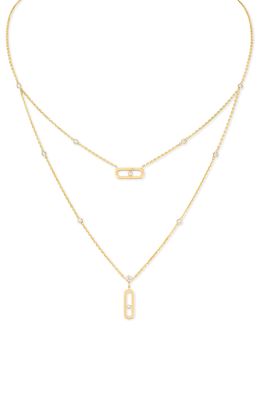 Messika Move Uno Pave Diamond Pendant Double Layer Necklace in Yellow Gold