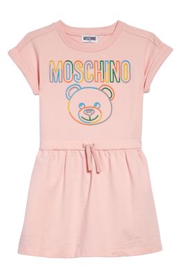 Moschino Kids' Embroidered Bear Logo Cotton Sweatshirt Dress in Rose