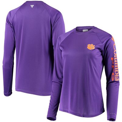 Women's Columbia Purple Clemson Tigers PFG Tidal Omni-Shade Long Sleeve T-Shirt