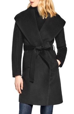 SENTALER Rib Sleeve Alpaca & Wool Wrap Coat in Black