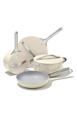 CARAWAY Non-Toxic Ceramic Non-Stick 7-Piece Cookware Set with Lid Storage in Cream