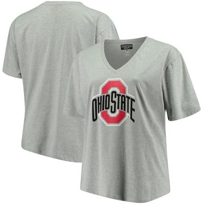 PROFILE Women's Heather Gray Ohio State Buckeyes Plus Size Primary Logo V-Neck T-Shirt