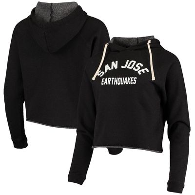 Women's Original Retro Brand Black San Jose Earthquakes Wordmark Cropped Pullover Hoodie