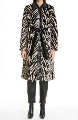 Stand Studio Aurora Zebra Print Faux Fur Coat in Black/White