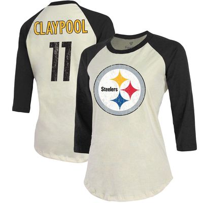 Majestic Threads Women's Fanatics Branded Cream/Black Pittsburgh Steelers Player Raglan Name & Number 3/4-Sleeve T-Shirt