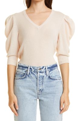 FRAME Pleated Sleeve Cashmere Sweater in Rose