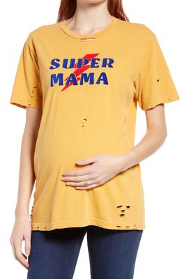 Bun Maternity Super Mama Destroyed Cotton Jersey Maternity/Nursing Graphic Tee in Golden