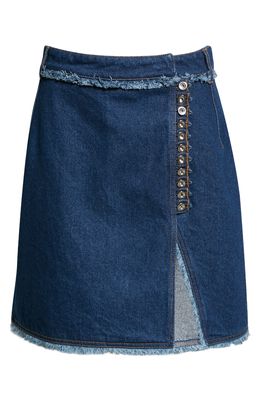 paco rabanne Blue Wave Fringe Denim Skirt in Denim Blue