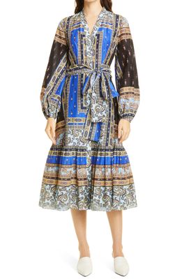 KOBI HALPERIN Diana Scarf Print Long Sleeve Cotton & Silk Voile Dress in Blue Sky Multi