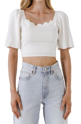 Endless Rose Pointelle Stitch Knit Crop Sweater in White