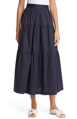 STAUD Tiered Stretch Cotton Maxi Skirt in Black
