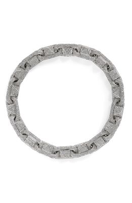 Valentino Garavani Swarovski Crystal Pave Link Necklace in Rodio/Crystal Silver Shade