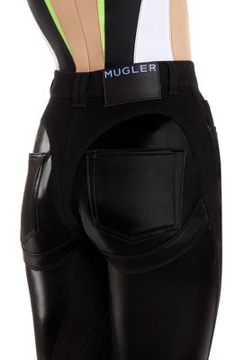 MUGLER Denim & Tech Jersey Skinny Jeans in B1999 Black /Black