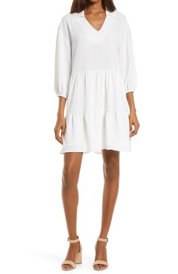 Fraiche by J Tiered Long Sleeve Dress in White