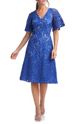 JS Collections Skye V-Neck Lace Dress in Lapis Blue