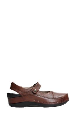 Wolky Mary Jane Strap Leather Clog in Cognac Leather
